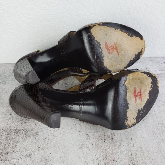 Coach Ivanah Python Sandals Heels Leather Snakeskin Chestnut size 9.5B - Picture 9 of 15